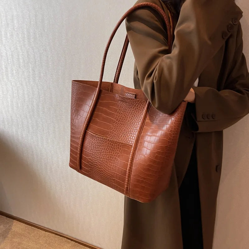 Blanca™ | ブラウン クロコダイル スキン ヴィンテージ ショルダーバッグ